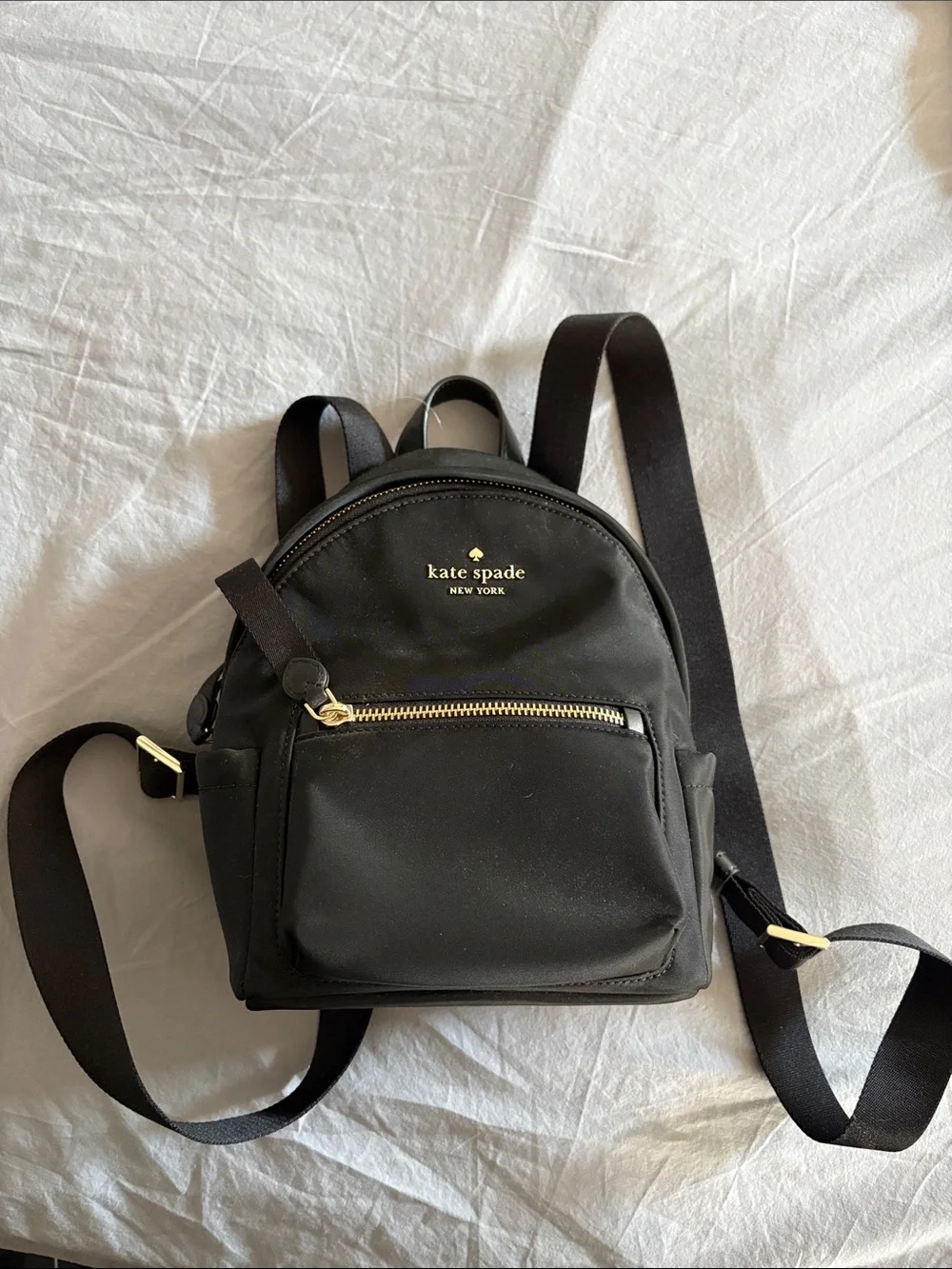 kate spade black mini nylon backpack with gold hardware